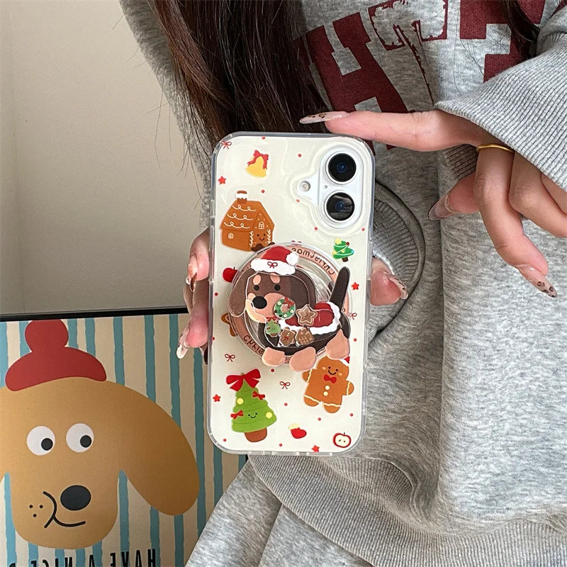 Cute Christmas Magnentic Phone Case For iPhone 16 Pro 14 13 15 Pro Max Cover with Magsafe Holder Shockproof Cute Puppy Cases 15