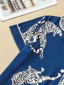 Tiger print pajama set button-down cardigan lapel short elastic waistband shorts women's loungewear