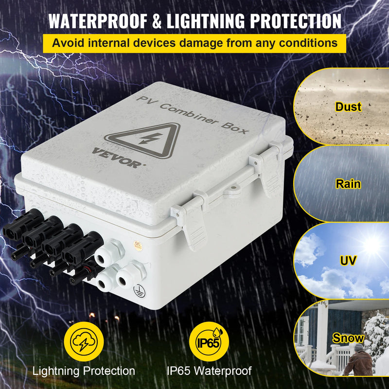 VEVOR PV Combiner Box 4 String 6 String IP65 Waterproof Lightning Protection Circuit Breaker for On/Off Grid Solar Panel System