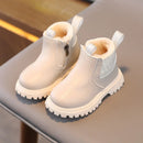 Winter Kids Boys Girls Fashion Boots British Style Zipper Velvet Warmth Non-Slip Short Boots Anti-slip Children Leather Shoes
