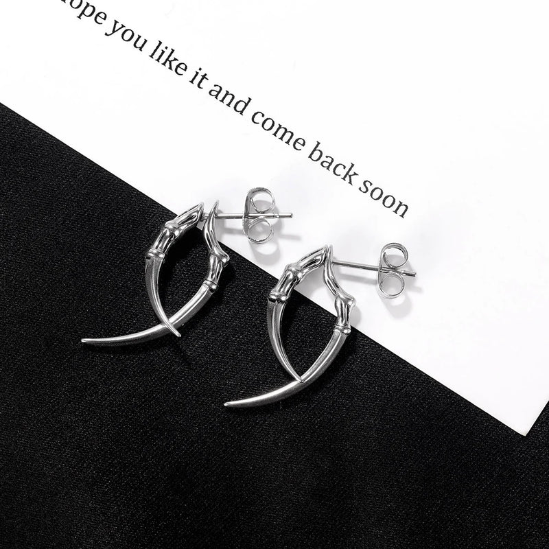 Retro Animal Claws Horn Stainless Steel Ear Piercing Black Silver Color Gothic Stud Earrings for Women Men Punk Cool Jewelry