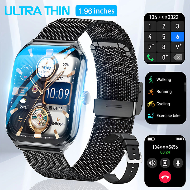 2025 New Ultra-Thin Curved Screen Smart Watch For Men Women 1.96" Amoled Pixel Display Bluetooth Call Smartwatch IP68 For Huawei