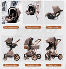 Luxury Baby Stroller 3 in1 Portable Travel Baby Carriage Aluminum Frame Folding Prams High Landscape Car for Newborn Baby BLACK