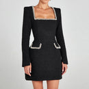 Summer Autumn Patchwork Slim Fit Party Dress, Women 2025 Vintage Backless O Neck Mini Dress, Sexy Sleeveless Pocket Ladies Dress