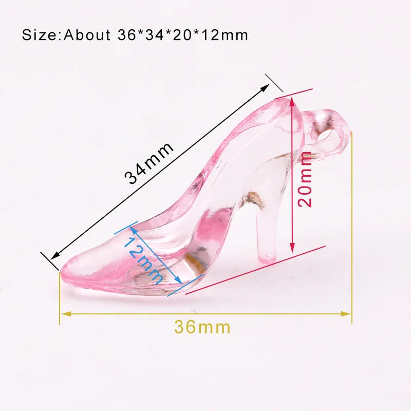 24pcs Plastic Mini Glass Slipper 3D High Heel Shoe Shape Party DIY Decorations Cake Decoratiing Tools DIY Pink Clear