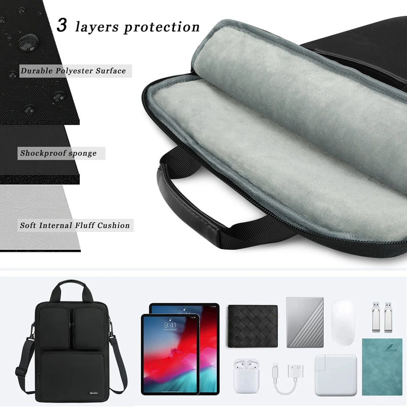 14Inch Three Pocket Vertical Style Laptop Bag,  Sleeve Messenger Bag, Single Shoulder Computer Bag Laptop Case Briefcase  노트북가방