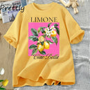 Watercolor Lemons T-Shirt Limone Lemon Blossoms T Shirt Trendy Citrus Fruit Tee Cute Summer Cotton Short Sleeve Graphic T Shirts