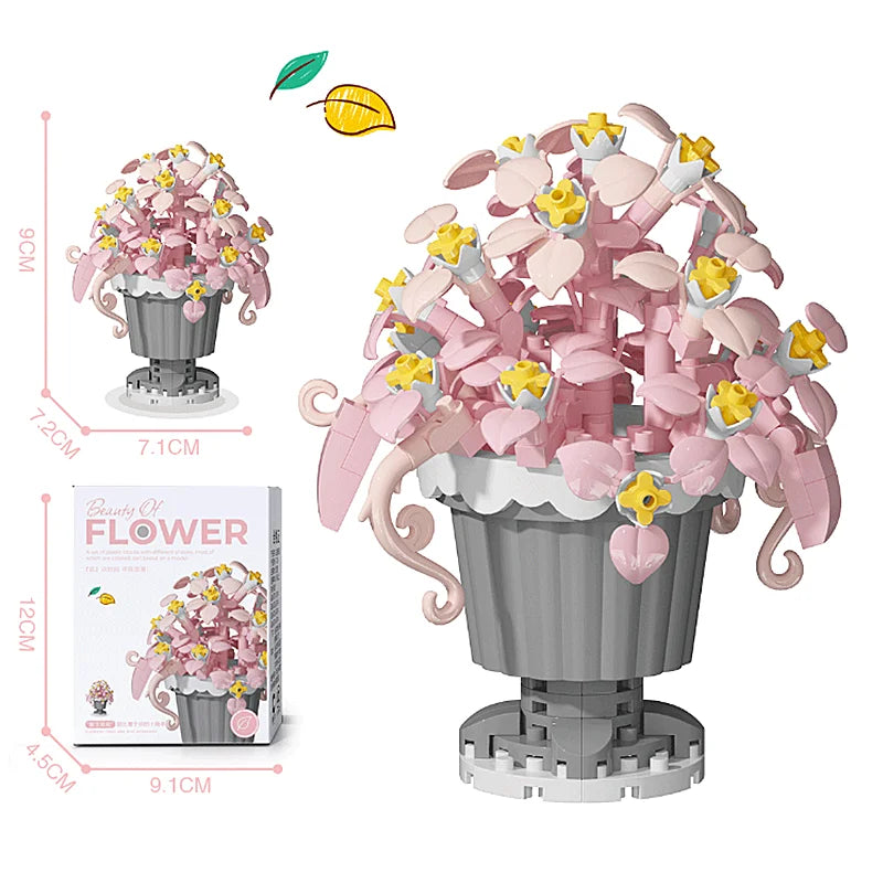 New Product Simulation Small Potted Bouquet Ornaments Tiny Particles Assembled Building Blocks Leisure Toys Girls Birthday Gifts