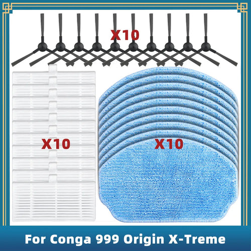 Kompatibel mit Cecotec Conga 999 Origin X-Treme Genesis, Muhler Bobby 1 Ersatz-Seitenbürste, Hepa-Filter, Wischmopp