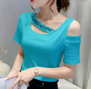Tops Woman Short Sleeve Coquette Clothes Slim Off Shoulder Sexy T Shirt for Women Summer Outfit Plain Elegant Cheap Women's Tee