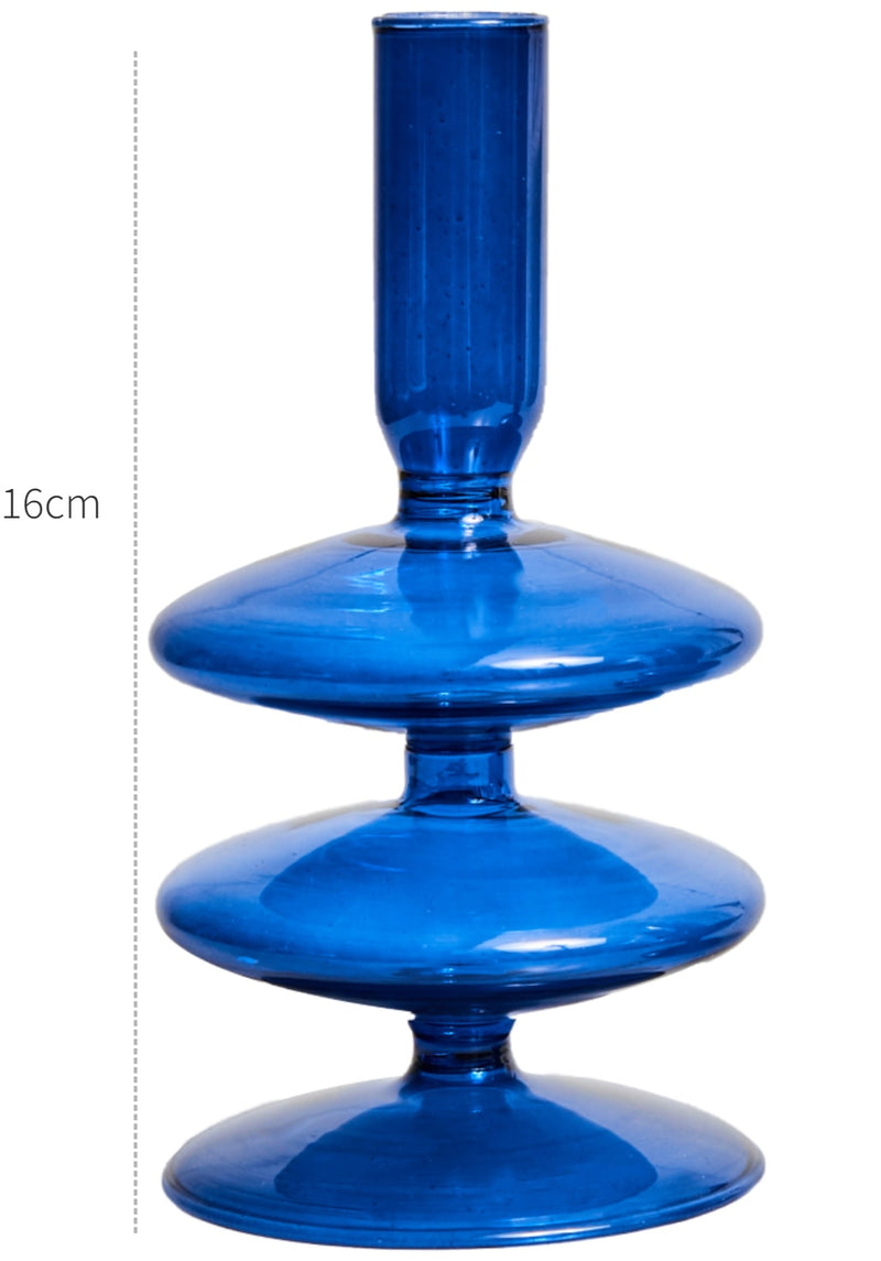 Blue Glass Candle Holder Candlesticks for Wedding Birthday Holiday Home Decoration Morden Decorative Glass