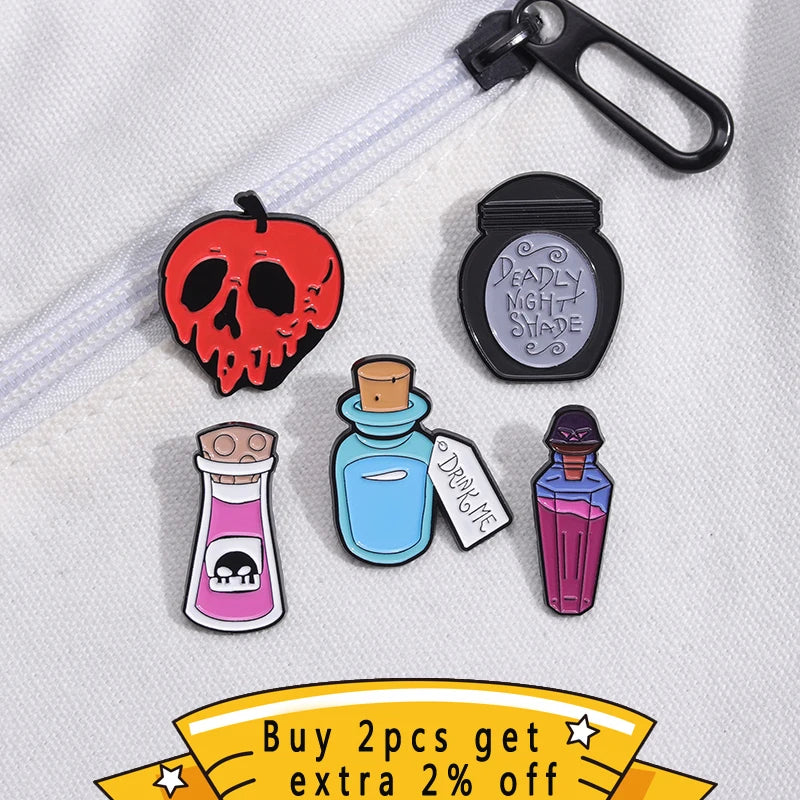 Magic Wizard Potion Red Skull Brooch Custom Dark Black Punk Metallic Badge Enamel Pin Halloween Medal Jewelry Wholesale