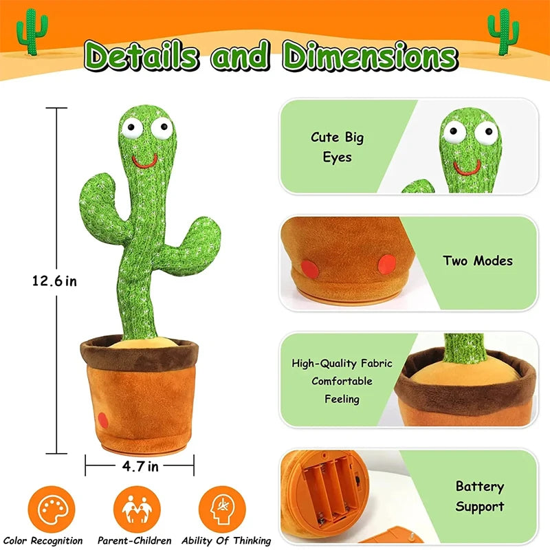 Dancing Cactus Toy Repeat Talking 120 Songs Wriggle Dancing Sing Toy Talk Plushie Stuffed Toys for Baby Adult Christmas Gift