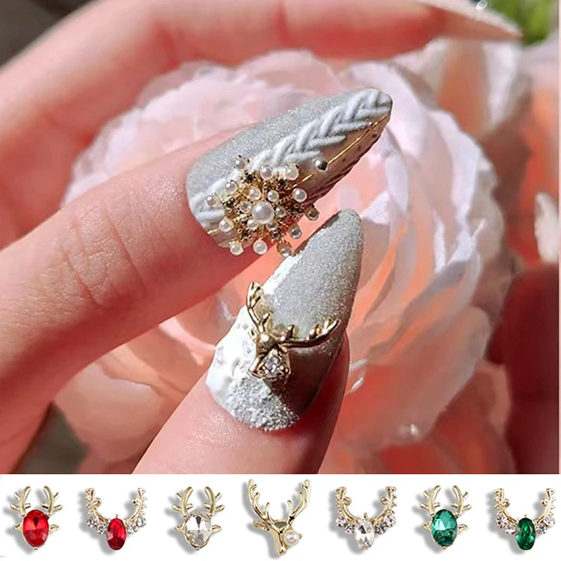 10PCS Luxury Alloy 3D Christmas Nail Art Decoration Supplies Jewelry Accessory Parts Elk Charms Deer Rhinestones For Manicure