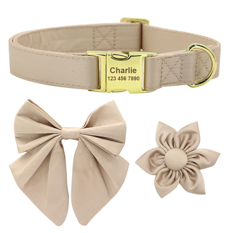 Personalized Dog ID Collar Cute Bowknot Pet Necklace Dog Buckle Collars With Bow Tie Flower Accessories For Small Large Dogs