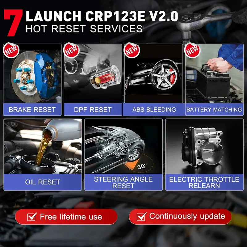 Launch X431 CRP123E V2.0 OBD2 Scanner 4 System Engine ABS SRS Transmission Diagnostic Scan Tools 7 Reset Free Update Car scanner