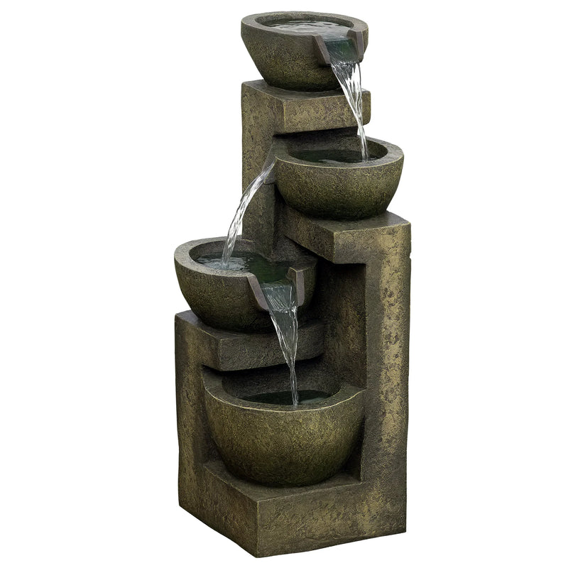 Outsunny Garden Fountain 5W 4 Tier Cascading Water Fountain with Water Pump and Adjustable Water Outlet for Decoration