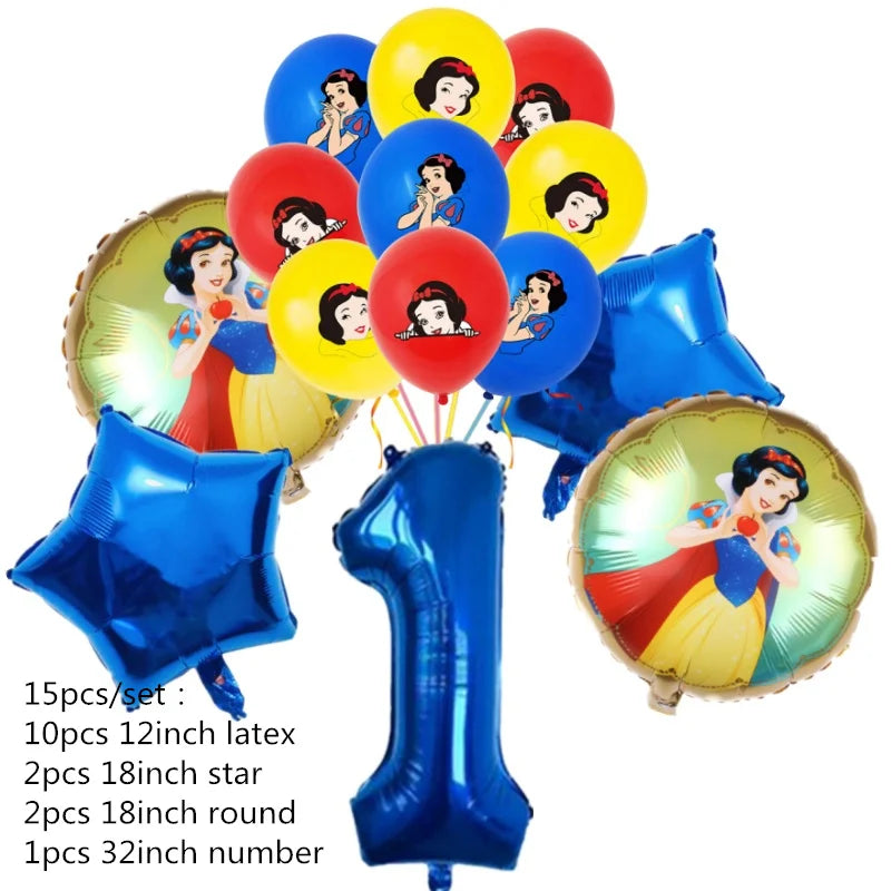 Snow White Birthday Party Set Cup Plate Napkins Tablecloth Cake Topper Balloons Disposable Tableware Baby Shower Supplies