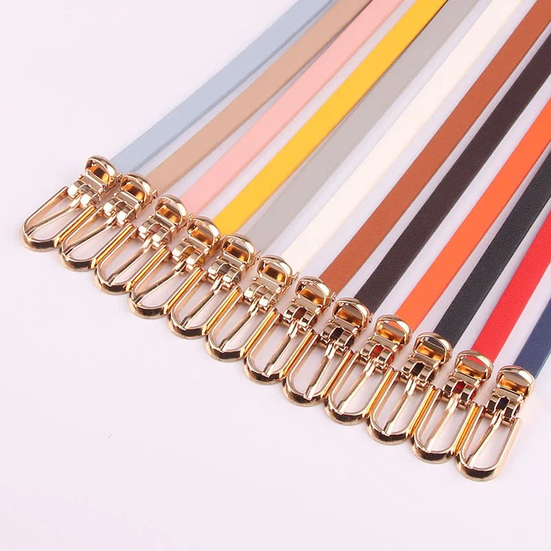 New Women Belts Adjustable PU Leather Thin Belt for Girls Gold Buckle Strap Dress Trousers Designer Waistband Skinny Waist Belt