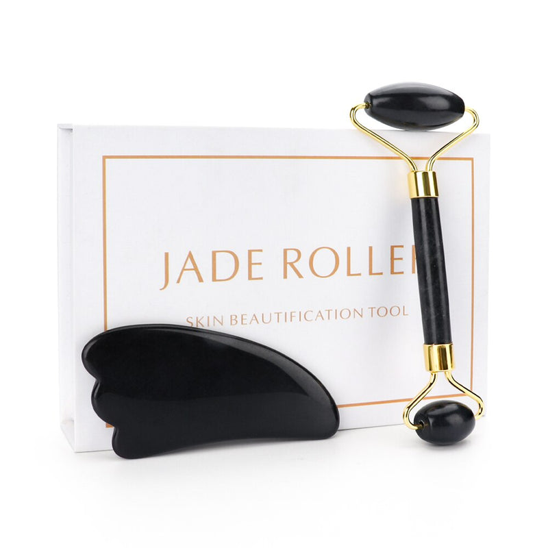 Jade Roller Face Lift Gua Sha Massage Set Obsidian Facial Massage Heartshaped Natural Stone Roller Anti Wrinkle Beauty Skin Care