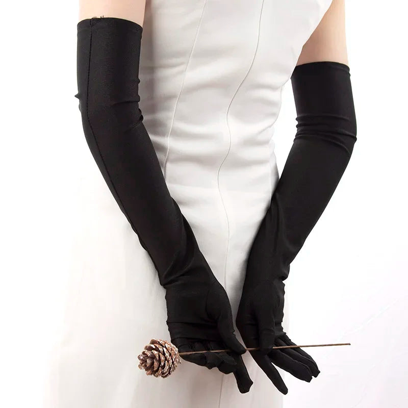 Classic Women Adult Black White Red Grey Opera/Elbow Stretch Satin Finger Long Gloves Women Flapper Gloves Matching Costume
