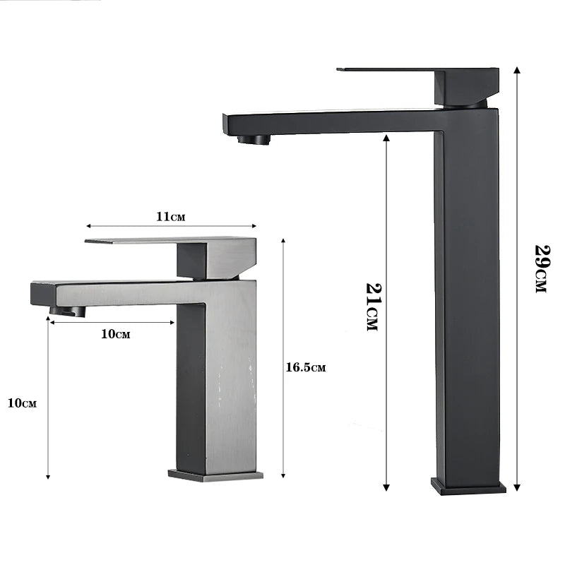 Grey Bathroom Faucet Hot Cold Water Sink Mixer Tap Stainless Steel Paint Square Basin Faucets Single Hole Tapware Deck-mounted