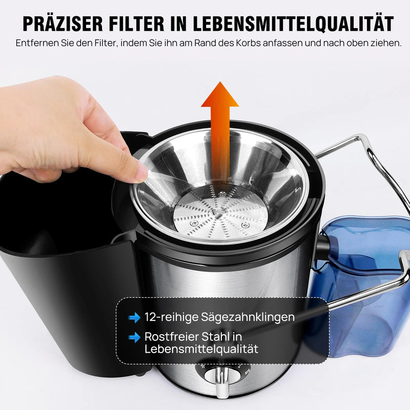 BRIEFNES 1000W Juicer, Centrifugal Juicer Machines Whole Fruit and Vegetable, 65mm Wide Mouth Juicer Extractor with 2 Speed