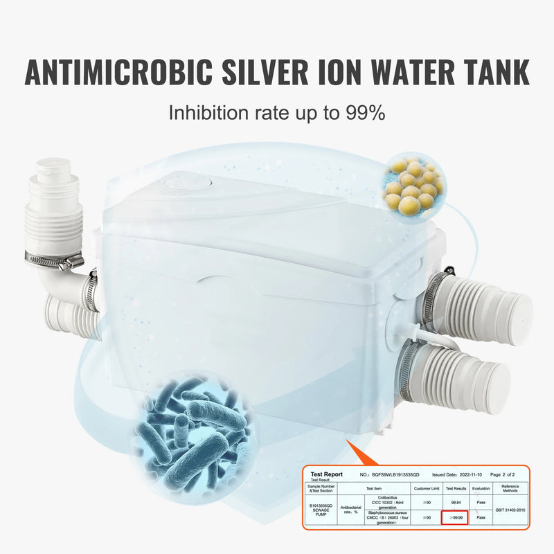 SucceBuy Macerator Pump 350W 6000L/h Flow 23 ft/7 m Head Macerator Sewerage Sump Pump with 3 Water Inlets Water Disposal Machine