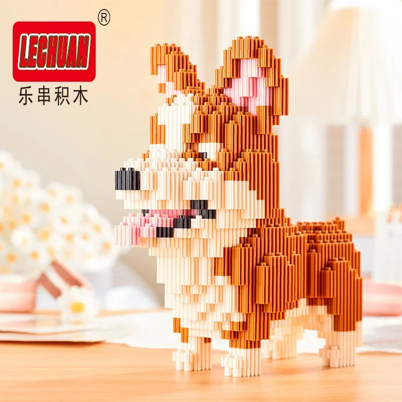 Linkgo Connection Building Blocks Collie Husky Bulldog Corgi Schnauzer 3D Model Animal Dog Mini Bricks Figure Toys For Kid Gift