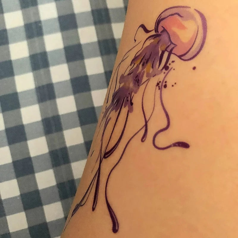 Cartoon Jellyfish Temporary Tattoo for Woman Thigh Waterproof Sticker Cartoon Y2K Butterfly Fake Tattoos Festival Art Tatuaje