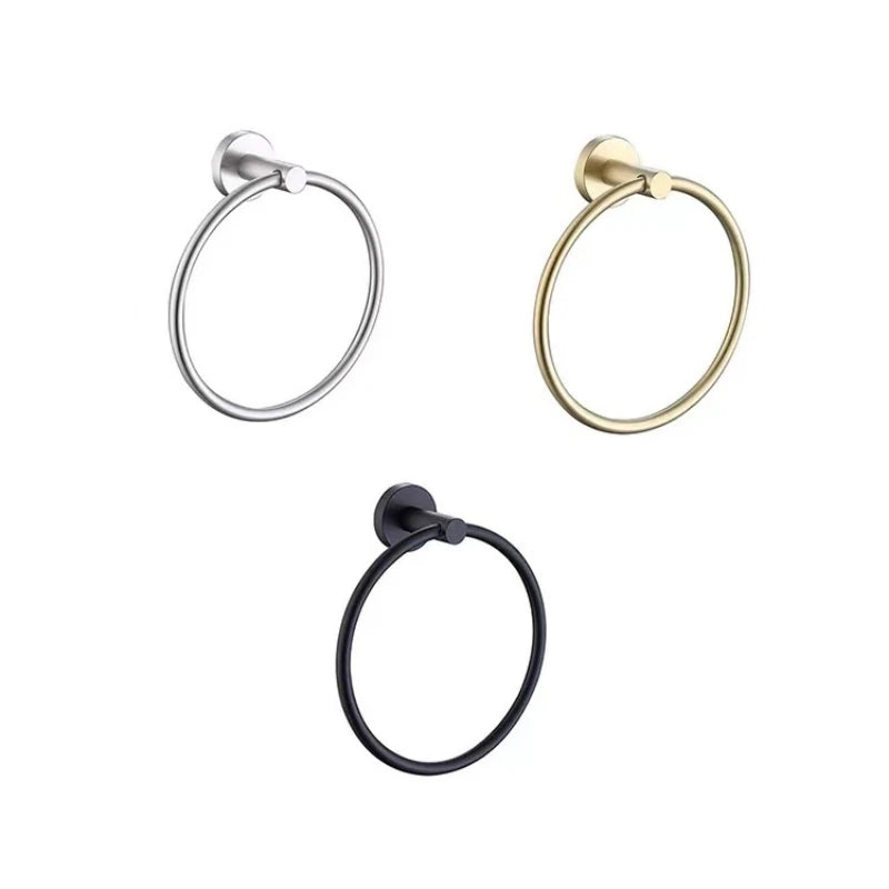 Towel Ring Black/Brushed Gold Stainless Steel Wall Hanging Drill Hole Towel Storage Rack Bathroom Accessories Round Towel Holder