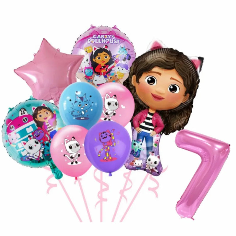 New Gabby Dollhouse Cats Birthday Party Decoration Balloon Pink Cartoon Tableware Backdrop Baby Shower Kids Girls Party Supplies