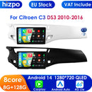 Hizpo 2 Din Car Radio for Citroen C3 DS3 2010-2016 Audio Multimedia Player CarPlay Android Auto GPS BT WIFI FM RDS Autoradio AI