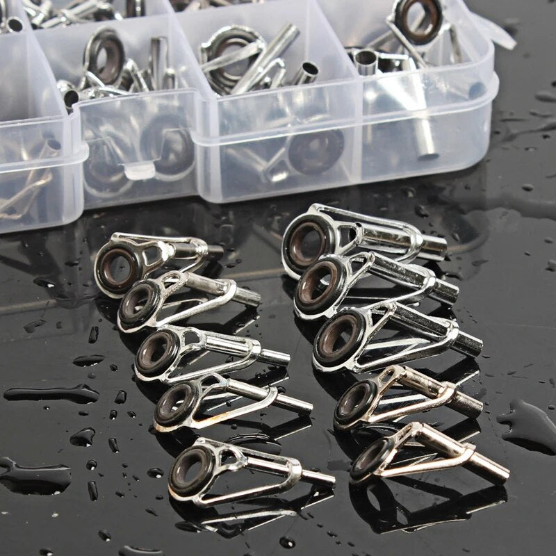 Sougayilang 50pcs/box Top Fishing Rod Rings Multi-size Ceramic Stainless Steel Fishing Rods Guide Ring Set Eye Rod Accessories