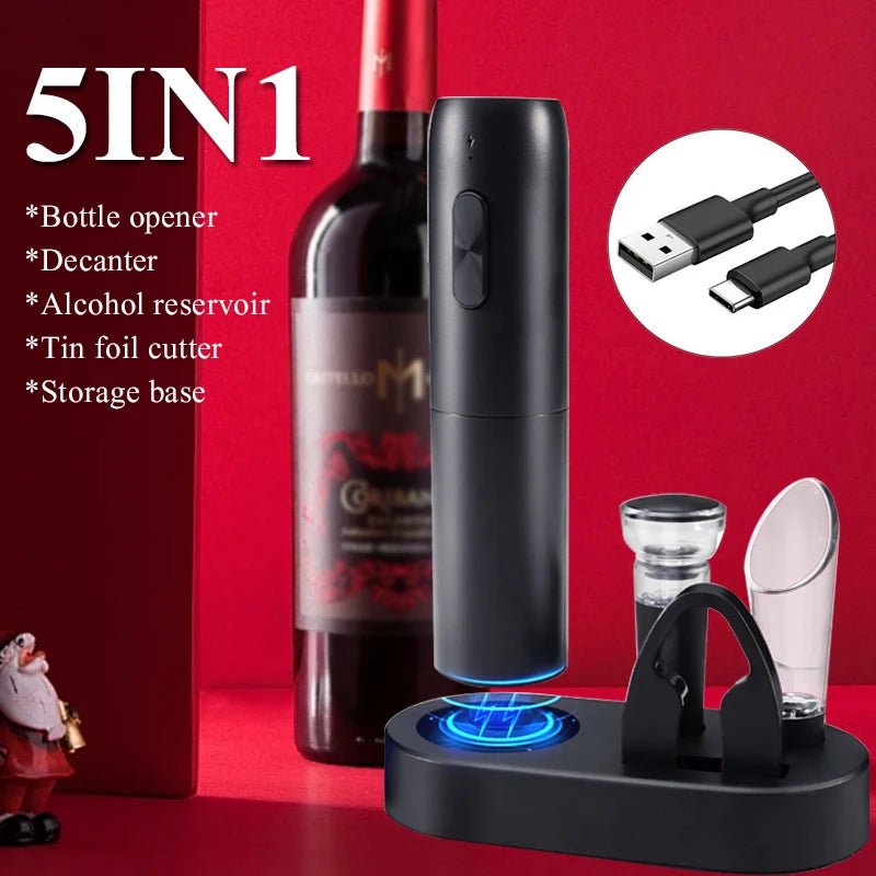 Electric Wine Bottle Opener Rechargeable Red Wine Corkscrew with Charging Base or Battery Powerd Wine Opener Kitchen Gadgets