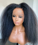 180 Density Preplucked Long 26 inch Soft Natural  Black Yaki Kinky Straight Hair Lace Front Wig For Women Synthetic Baby Hair
