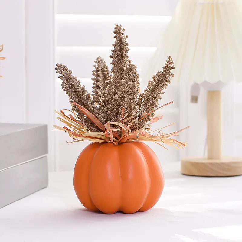 1PC Simulated Green Plant Pot 20CM(H) Wheat Pumpkin Pot Home  Halloween  Thanksgiving Decoration-77023