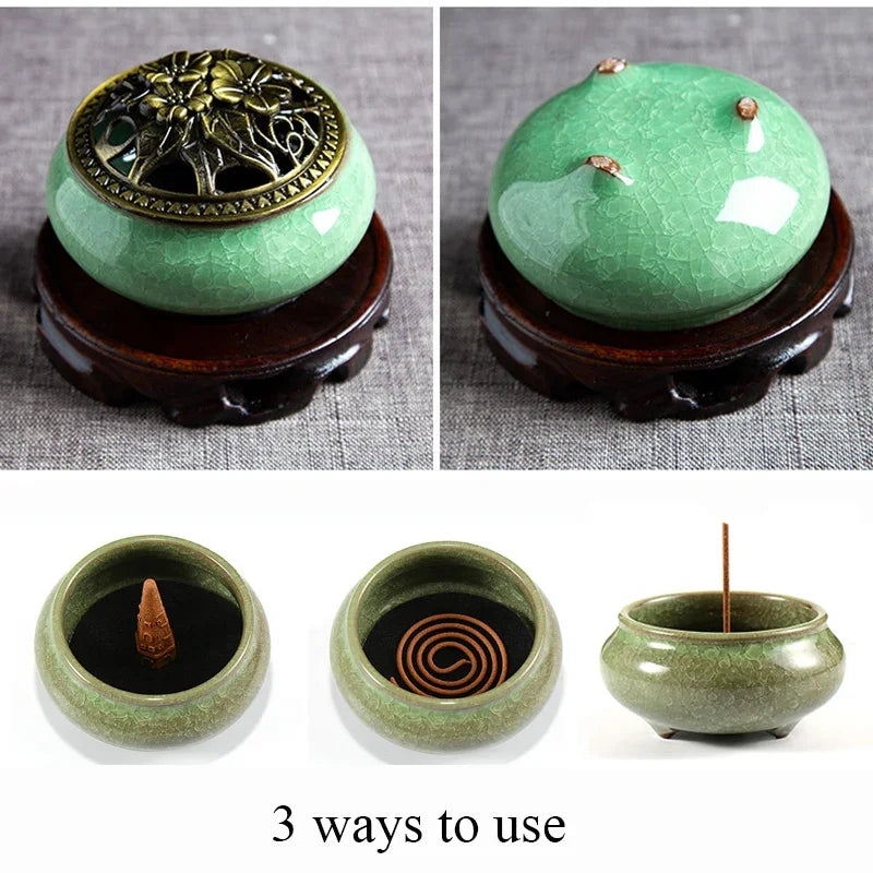 Y Ceramic Ice Cracking Incense Burner Coil Cone Stick Incense Burner Holder Home Ornaments Japanese Incense Burners Zen Decor