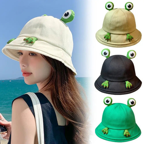 2023 Neue Eltern-Kind Frosch Fischerhüte mit Augen Sommer Faltbare Leichte Sonnenhüte Angelmützen für Damen Teenager Erwachsene Kinder