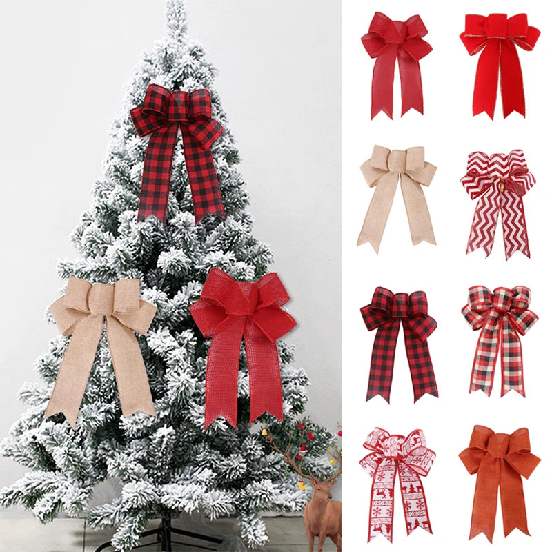 New Red Christmas Ribbon Bows Hanging Decorations Large Bowknot Gift Christmas Tree Ornaments Xmas Party Decor New Year