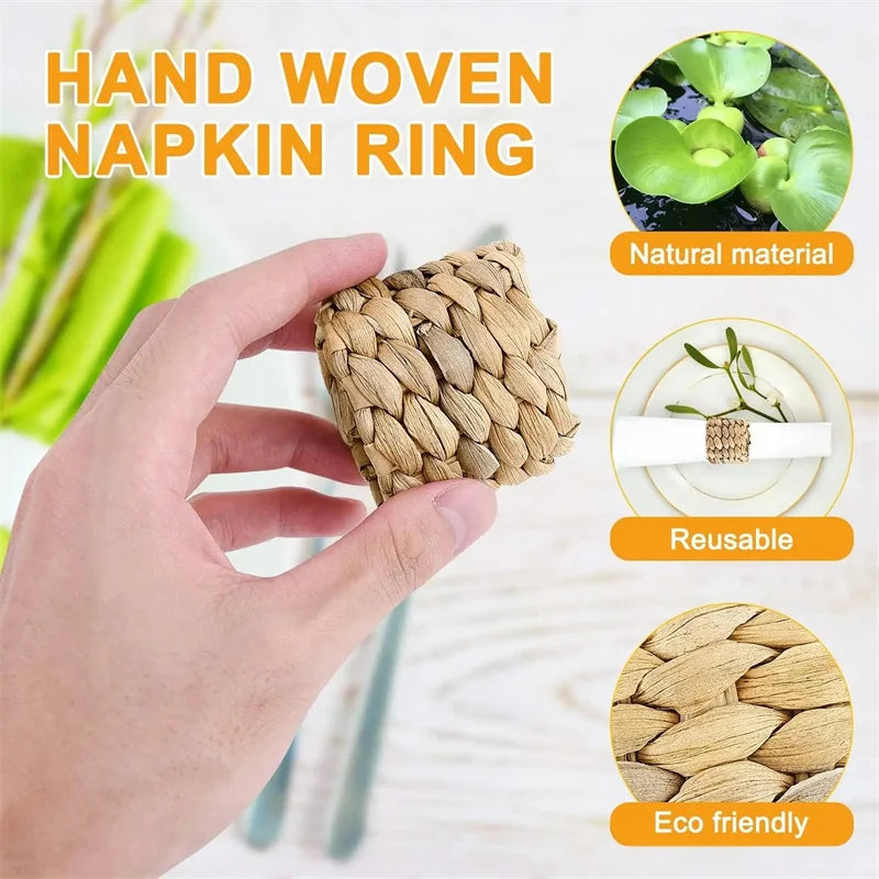 1/6/12PCS Round Napkin Rings Hand-Woven Watercress Napkin Rings Easter Thanksgiving Christmas Table Decorations