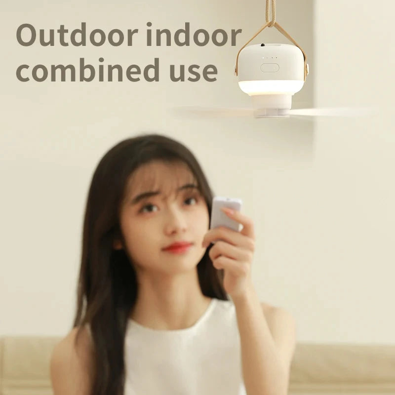 Portable Ceiling Fans 7200mAh Outdoor Camping Fan Tent Ventilator Cooler Rechargeable Electric Fan Remote Control LED Lighting