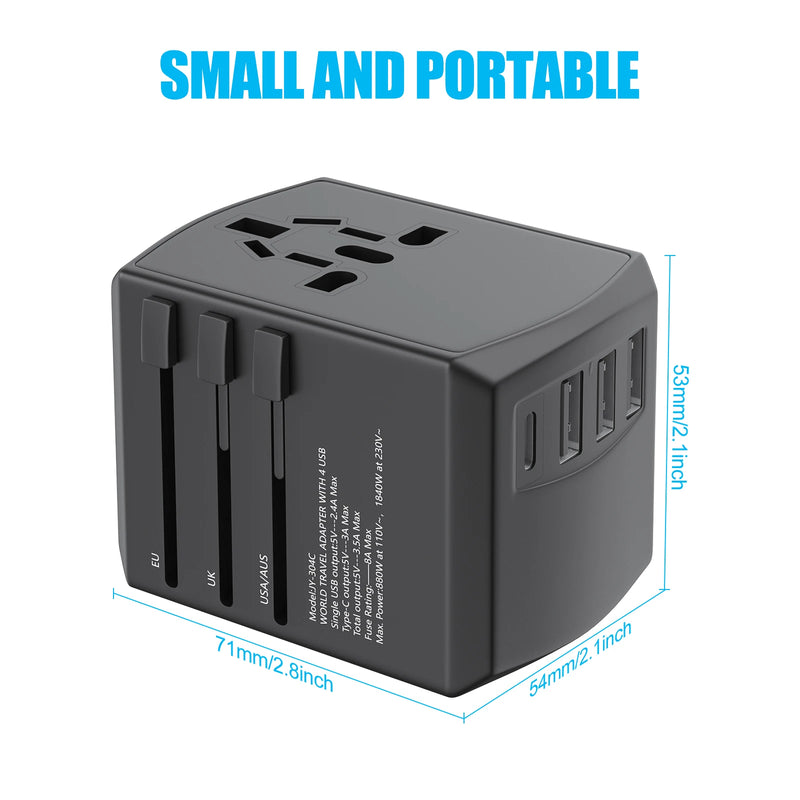 International travel adapter socket with 3x USB and 1x Type-C fast charging power adapter EU/UK/US/Australia conversion plug