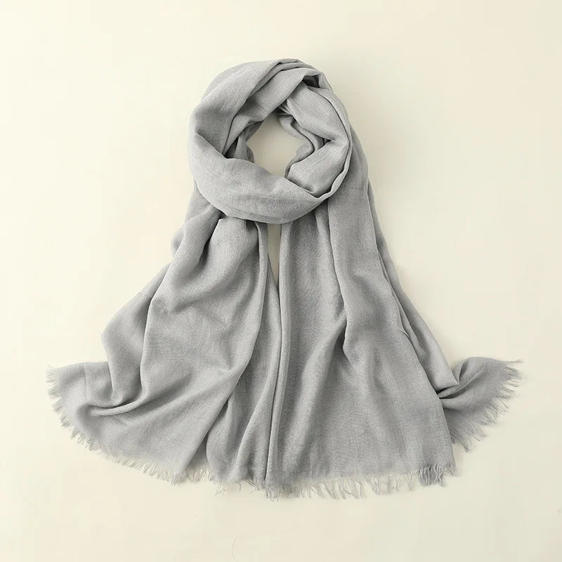 Solid Color Cotton Linen Scarf for Women Lady Literature Anti-sunburn Long Tassel Scarves Autumn Soft Gauze Wrap Shawls New