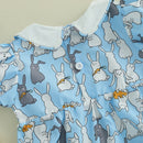 Toddler Girls Floral Print Ruffle Sleeve Rompers Easter Outfit Bunny Ear Headband Set Summer Jumpsuits Playsuits