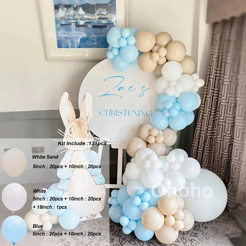 Beige Blue Balloons Garland Arch Kit Kids Boy One 1st Birthday Balloon Set Baby Shower Decoration Baptism Party Wedding