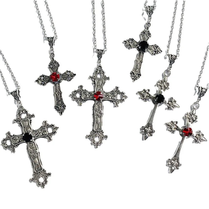 Cross pendant necklace Gothic style zircon inlaid pendant