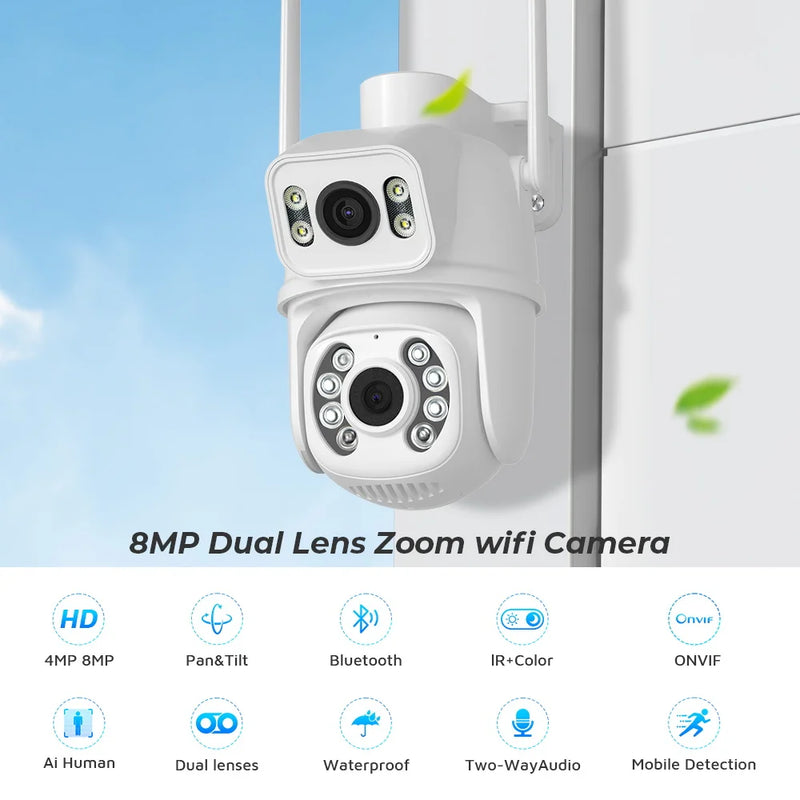 BESDER 8MP WiFi Camera PTZ Dual Screens Auto Tracking Night Vision CCTV Surveillance Camera Outdoor 4MP Security IP Camera icsee