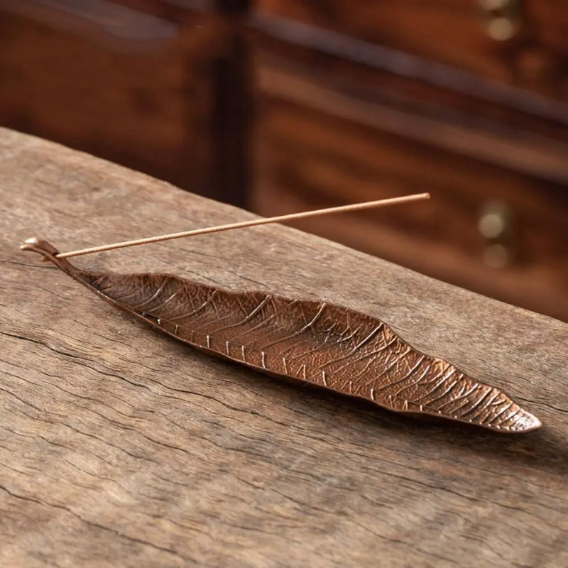 Incense Holder Ash Catcher Long Leafs Censer Pastille Burner Meditation Linden Leaf Alloy Creative Tray Home Decor Accessory