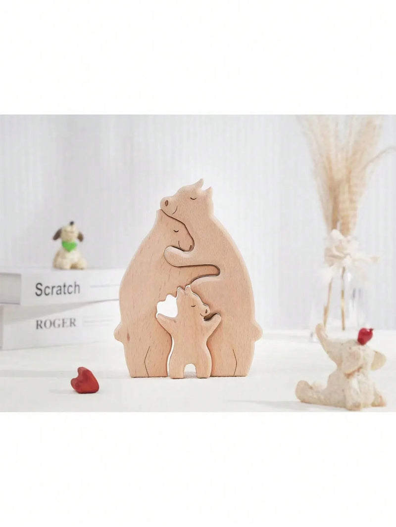 3 Wooden Mother and Child Bear Set Jigsaw Puzzle Bedroom Living Room Desktop Bear Hugs Family Ornament Solid Wood Crafts